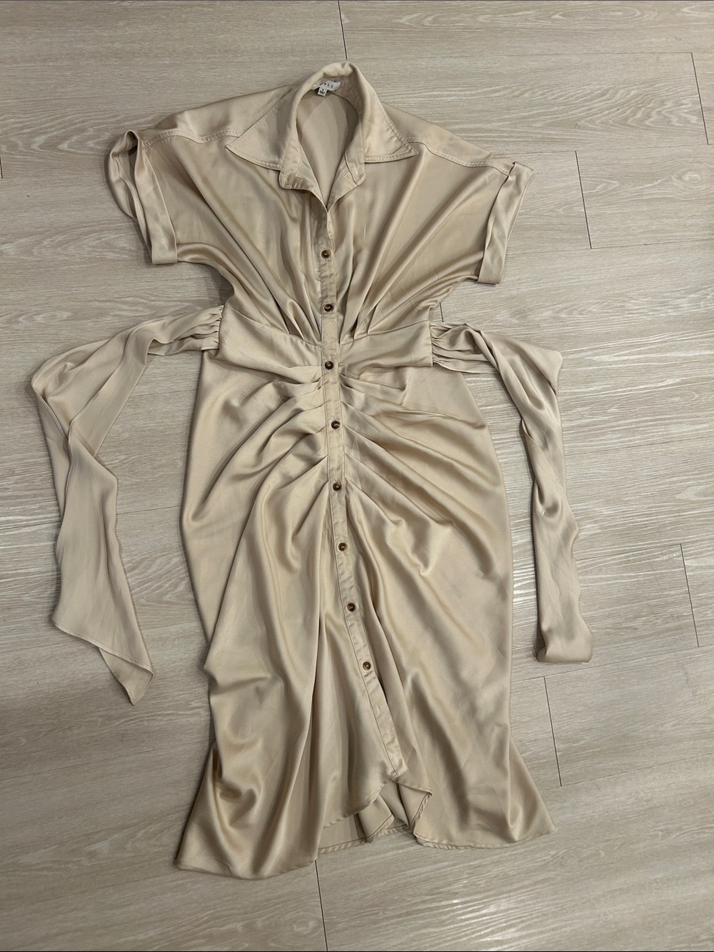 MARBLE Beige Button-Front Tie-Waist Midi Dress